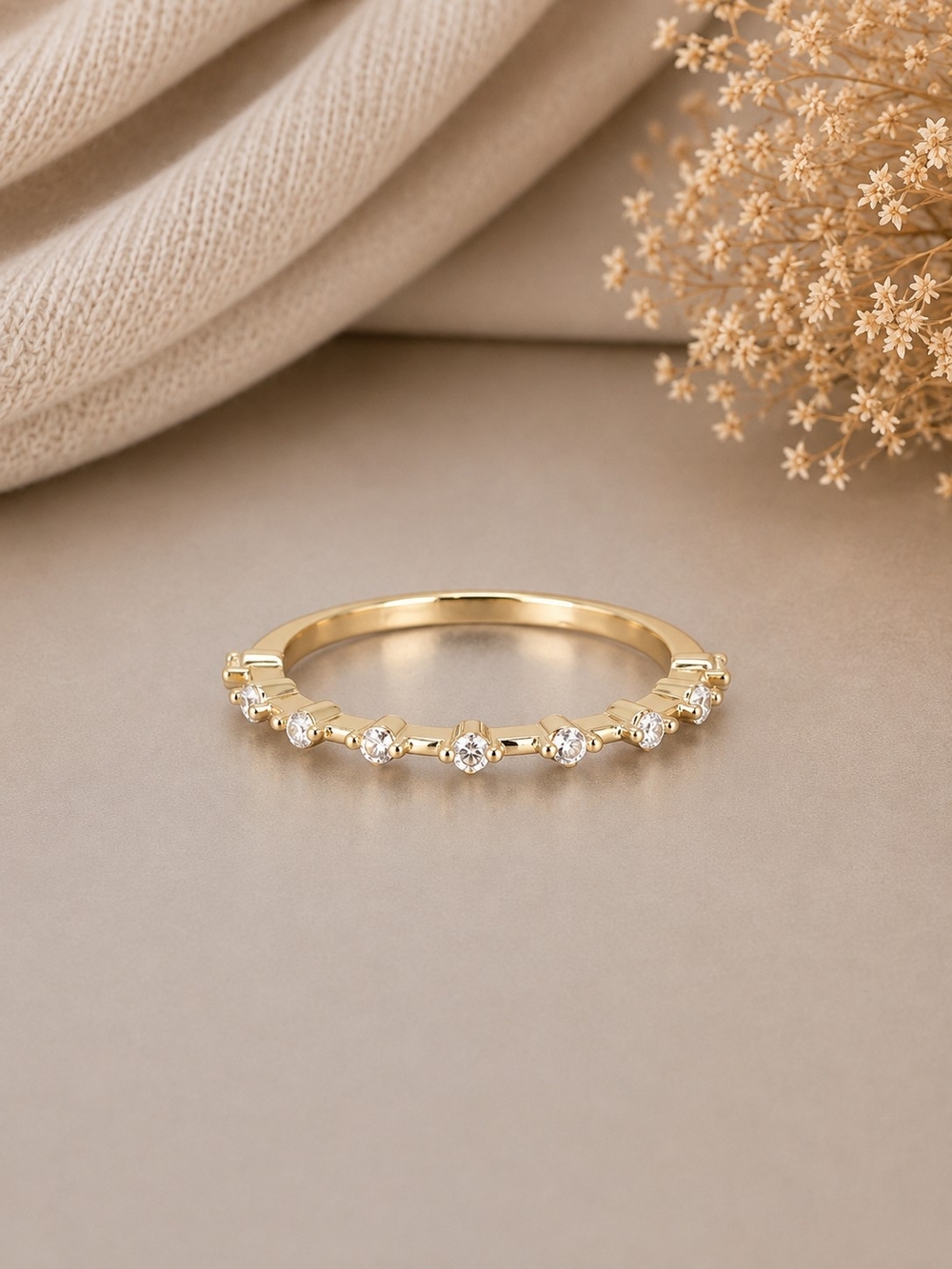 Delicate Gold Cubic Zirconia Half-Band Ring